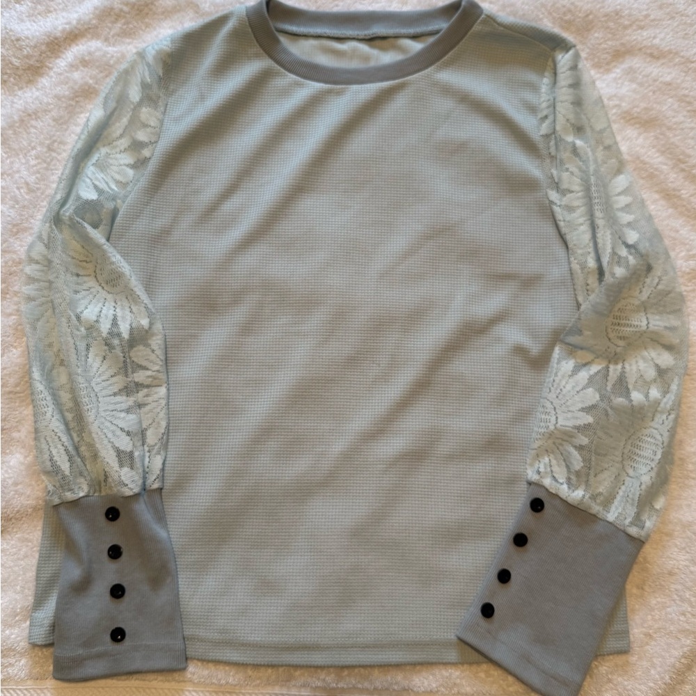 SHEIN Gray Lace Sleeve Top